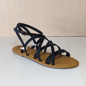 Bamboo Women Strappy Leather Open Toe Ankle Buckle Sandals - Black - Size 7.5